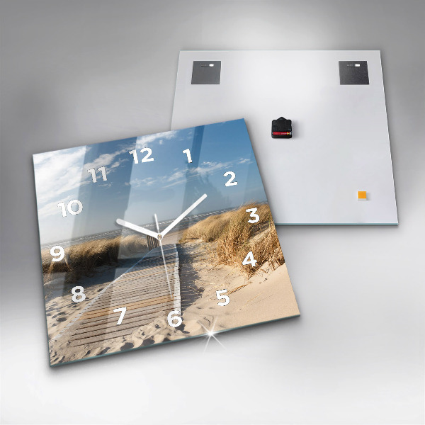 Square glass wall clock View of the beach
