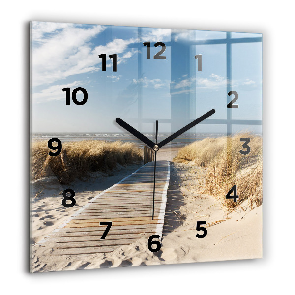 Square glass wall clock View of the beach