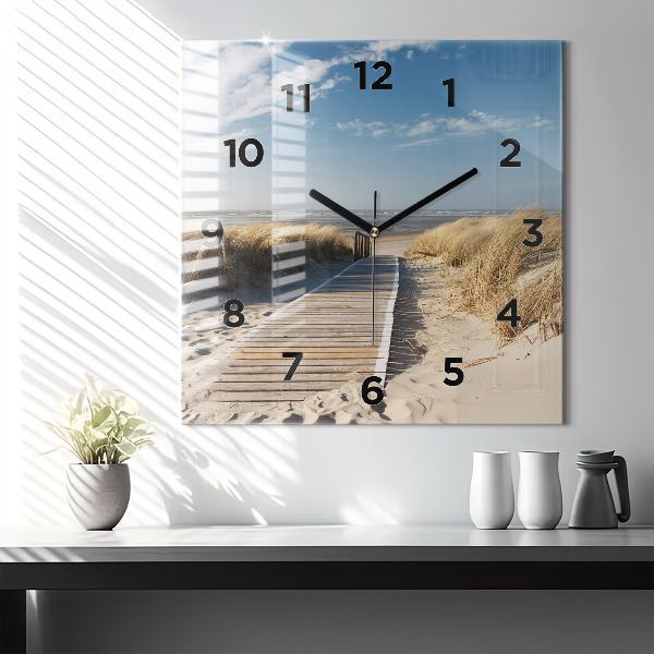 Square glass wall clock View of the beach