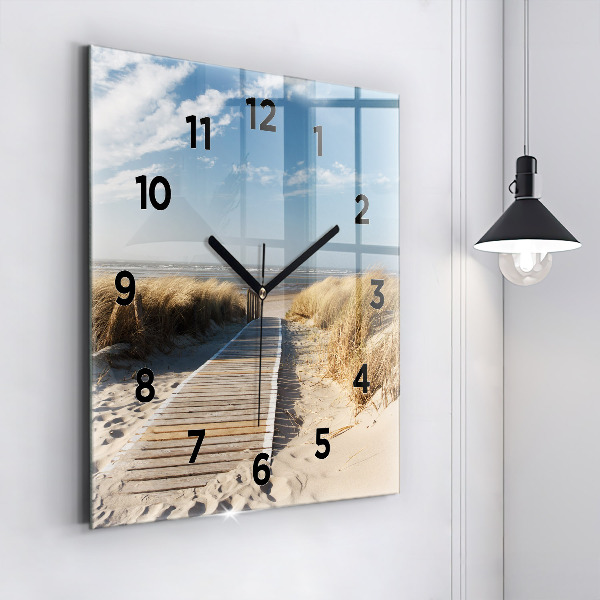Square glass wall clock View of the beach
