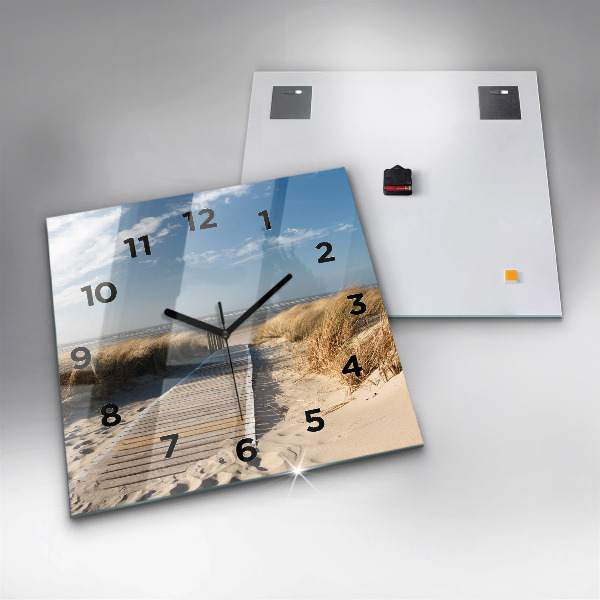 Square glass wall clock View of the beach