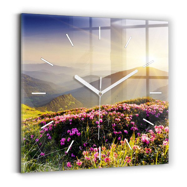 Square glass wall clock Mountain landscape