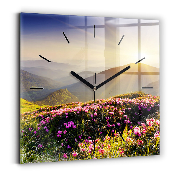 Square glass wall clock Mountain landscape
