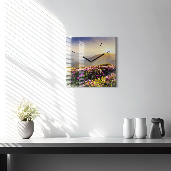 Square glass wall clock Mountain landscape