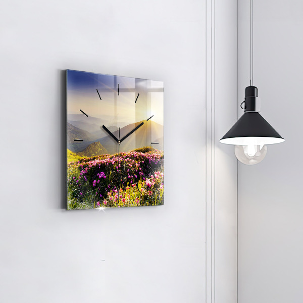 Square glass wall clock Mountain landscape