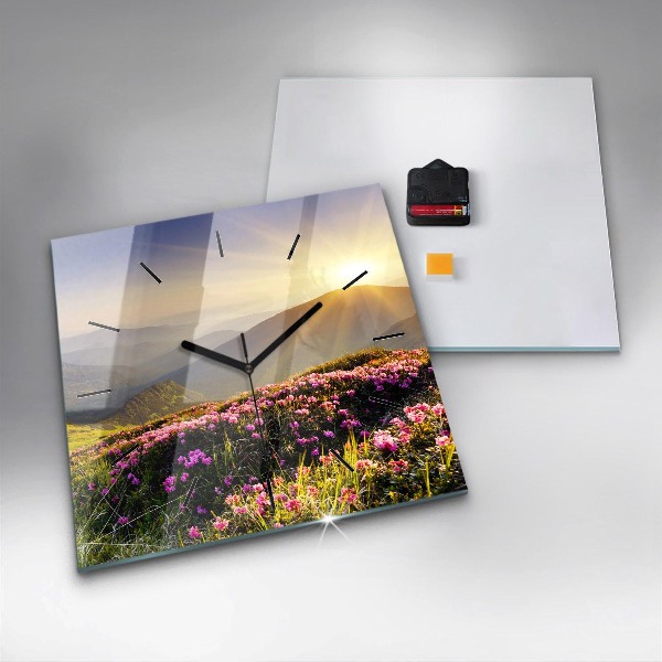 Square glass wall clock Mountain landscape