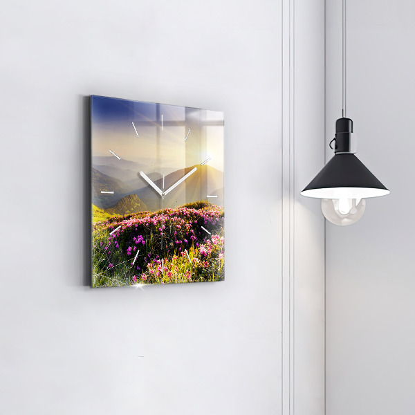 Square glass wall clock Mountain landscape