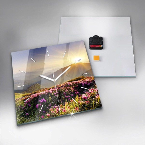 Square glass wall clock Mountain landscape