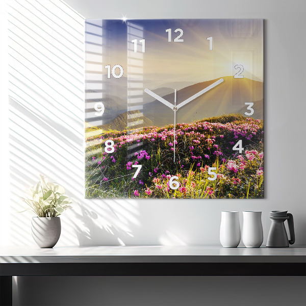 Square glass wall clock Mountain landscape