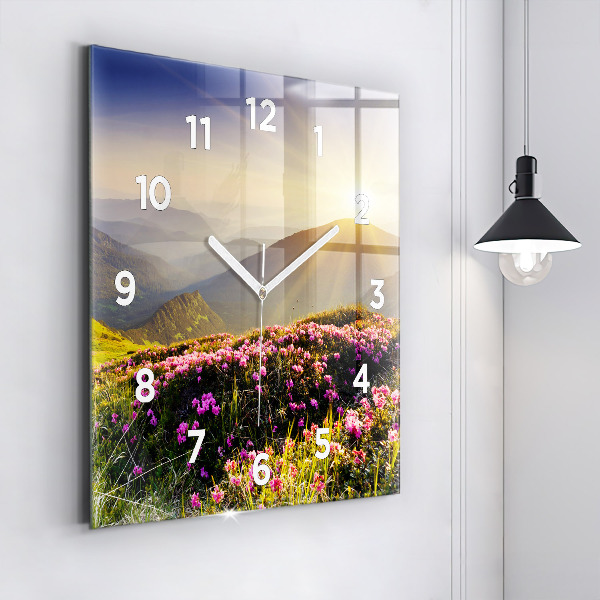 Square glass wall clock Mountain landscape