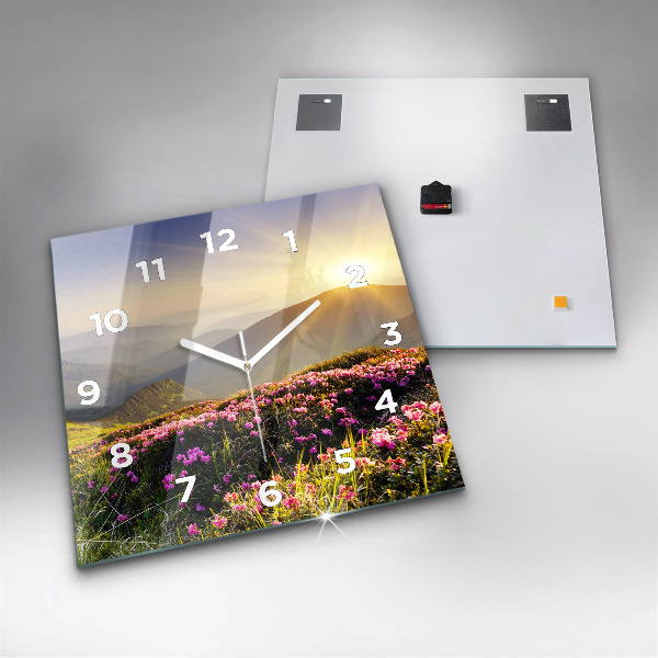 Square glass wall clock Mountain landscape