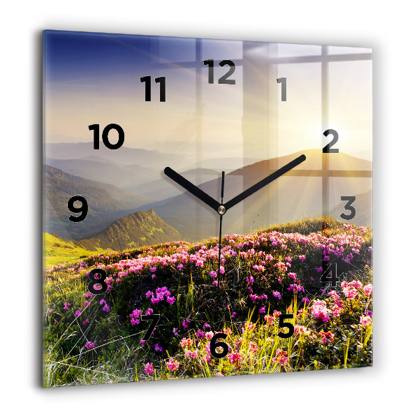 Square glass wall clock Mountain landscape