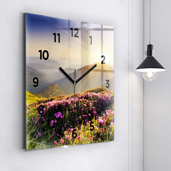Square glass wall clock Mountain landscape