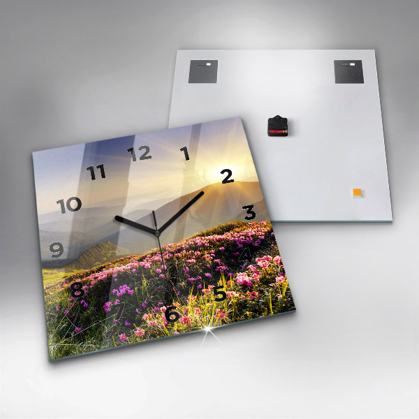 Square glass wall clock Mountain landscape
