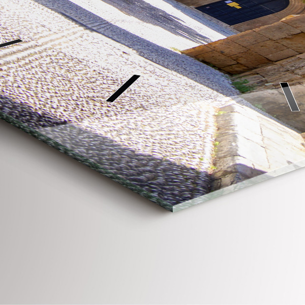 Square glass wall clock Picturesque street of Rhodes