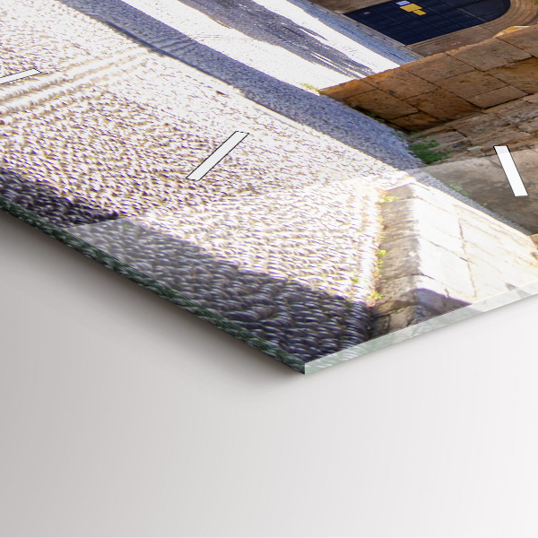 Square glass wall clock Picturesque street of Rhodes