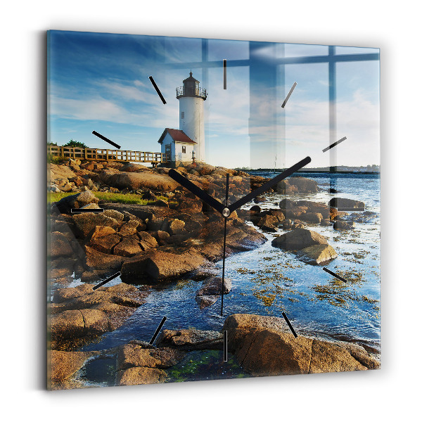Square glass wall clock Annisquam Lighthouse