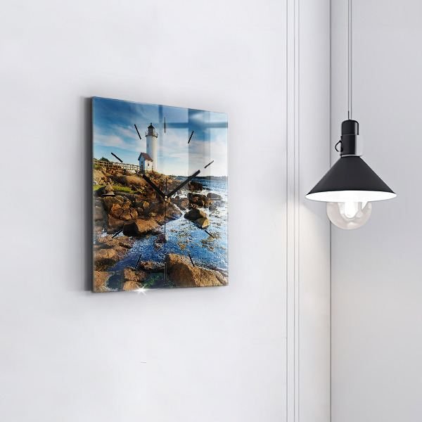 Square glass wall clock Annisquam Lighthouse