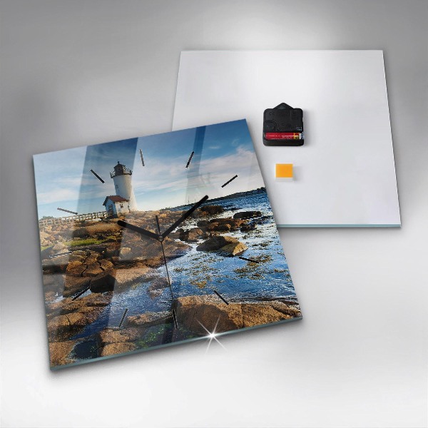 Square glass wall clock Annisquam Lighthouse