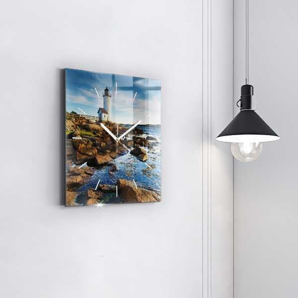 Square glass wall clock Annisquam Lighthouse