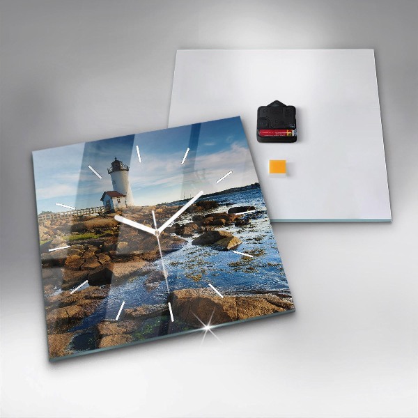 Square glass wall clock Annisquam Lighthouse