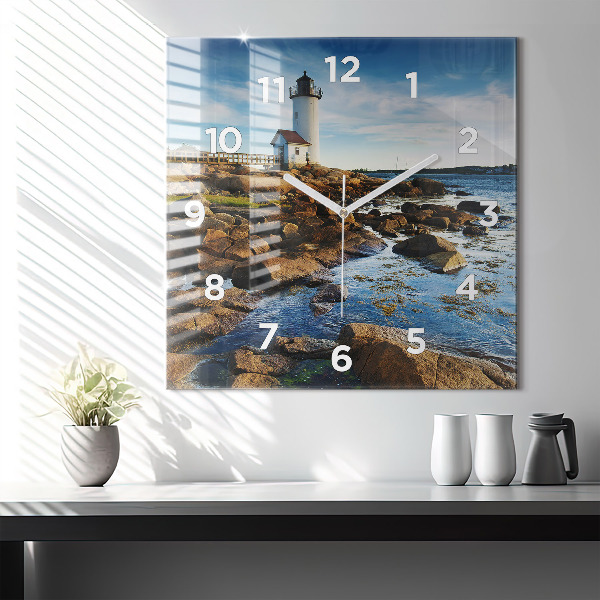 Square glass wall clock Annisquam Lighthouse