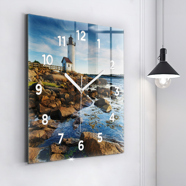 Square glass wall clock Annisquam Lighthouse