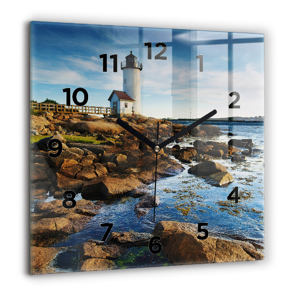 Square glass wall clock Annisquam Lighthouse
