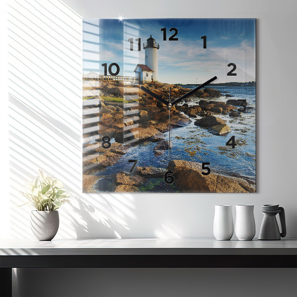 Square glass wall clock Annisquam Lighthouse