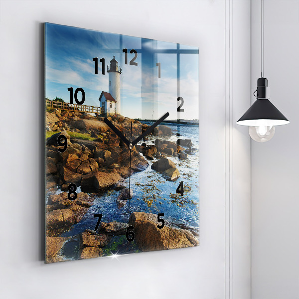 Square glass wall clock Annisquam Lighthouse