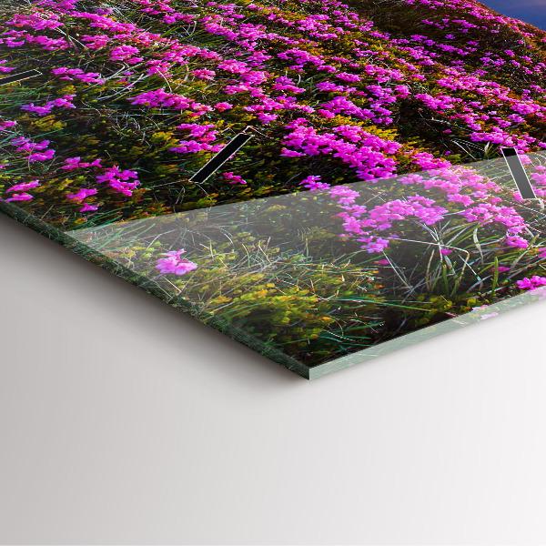 Square glass wall clock Sunrise and flowers