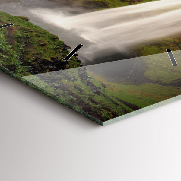 Square glass wall clock Waterfall in Iceland
