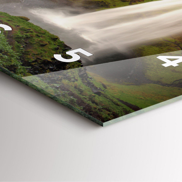 Square glass wall clock Waterfall in Iceland