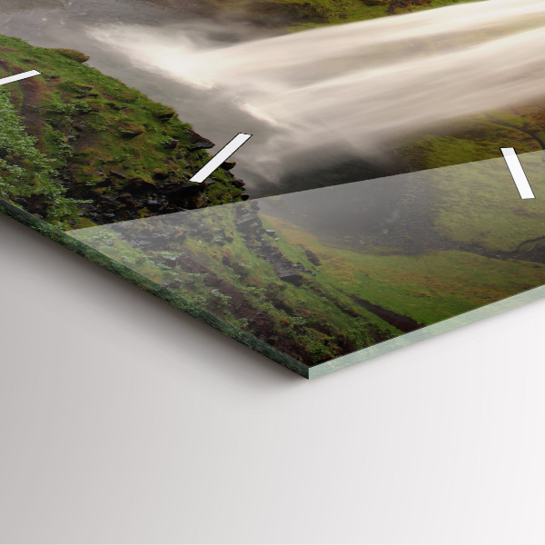 Square glass wall clock Waterfall in Iceland