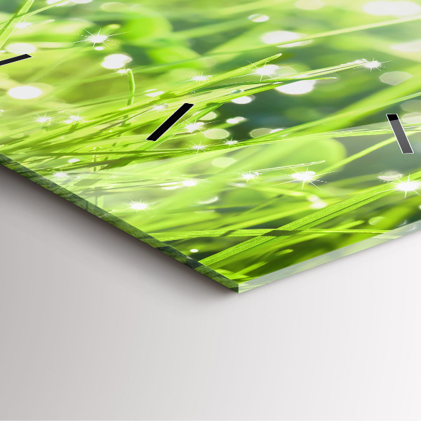 Square glass wall clock Green grass