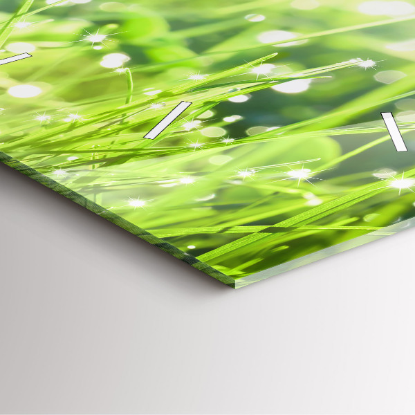 Square glass wall clock Green grass