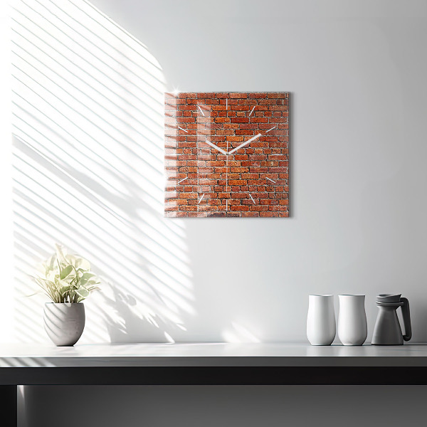 Square glass wall clock Old brick wall