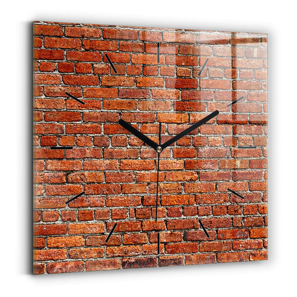 Square glass wall clock Old brick wall