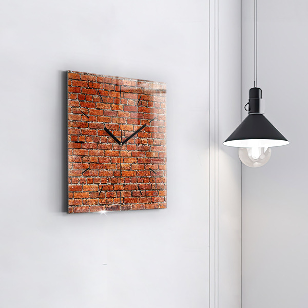 Square glass wall clock Old brick wall