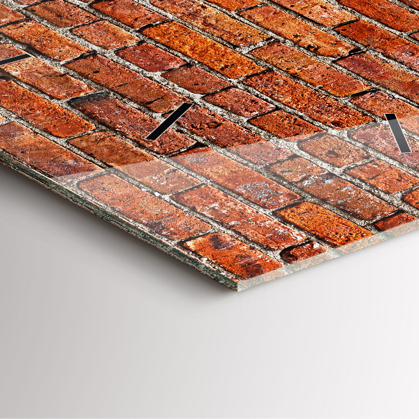 Square glass wall clock Old brick wall