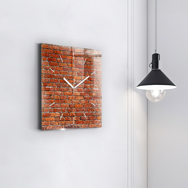 Square glass wall clock Old brick wall