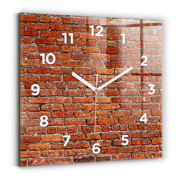 Square glass wall clock Old brick wall