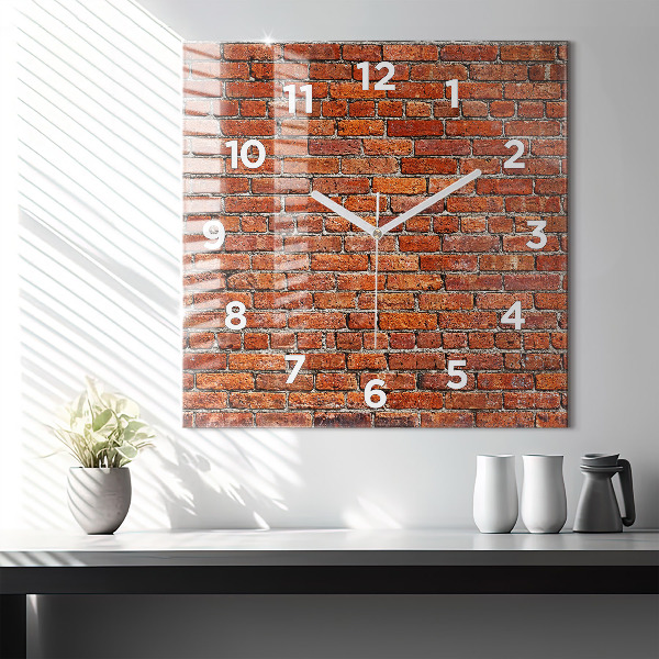 Square glass wall clock Old brick wall