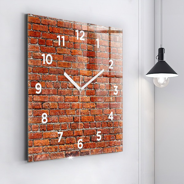 Square glass wall clock Old brick wall