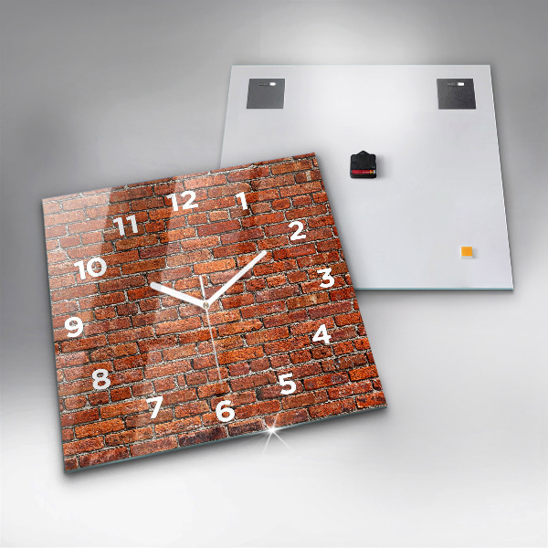Square glass wall clock Old brick wall