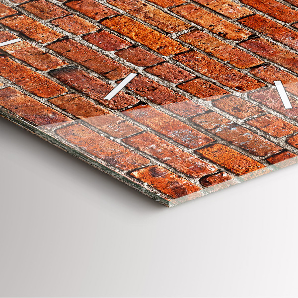 Square glass wall clock Old brick wall