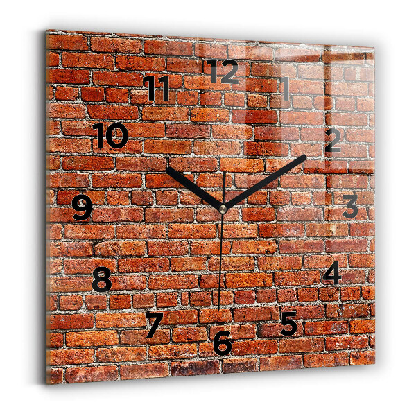 Square glass wall clock Old brick wall