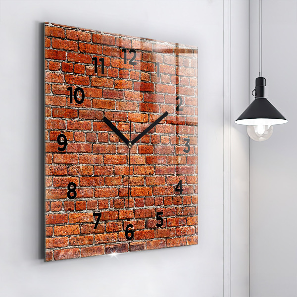 Square glass wall clock Old brick wall