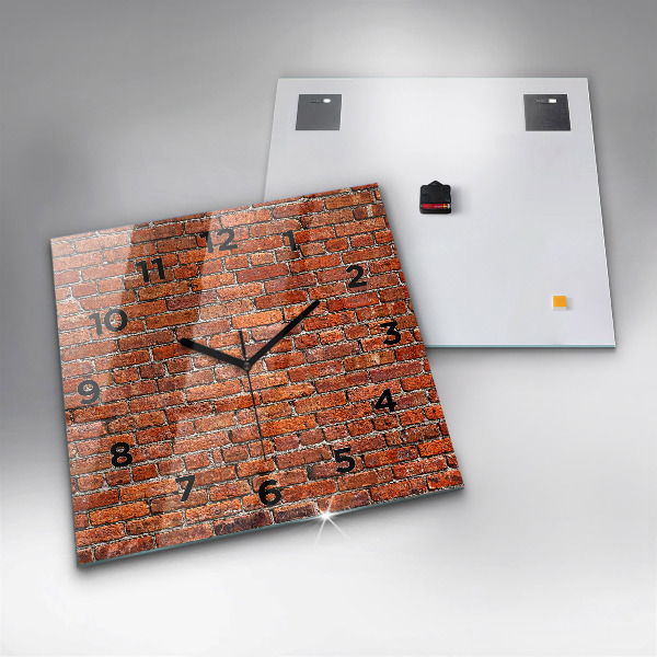 Square glass wall clock Old brick wall