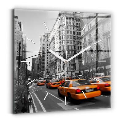 Square glass wall clock Manhattan and Taxis